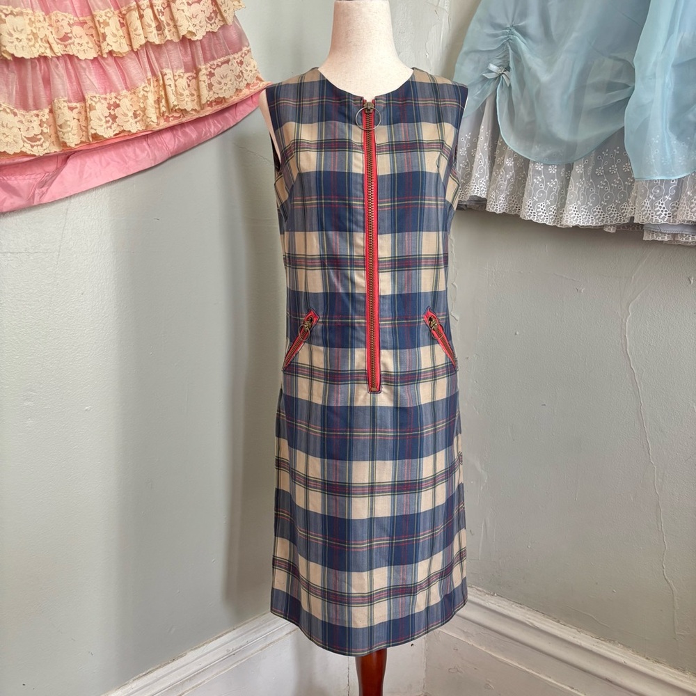 60/70s Vintage Mod Sleeveless Plaid Midi Dress